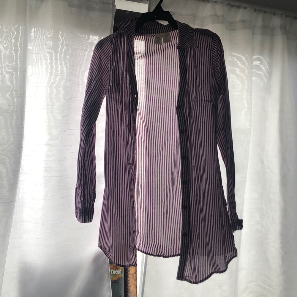 Button Up Purple Striped Shirt